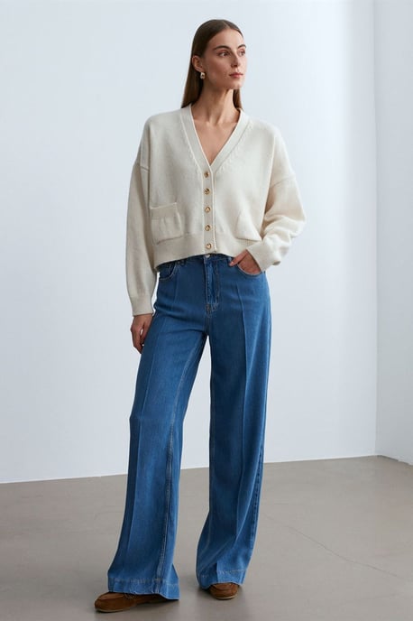 Hochtaillierte Weite Bein Tencel Jeans - Image 5