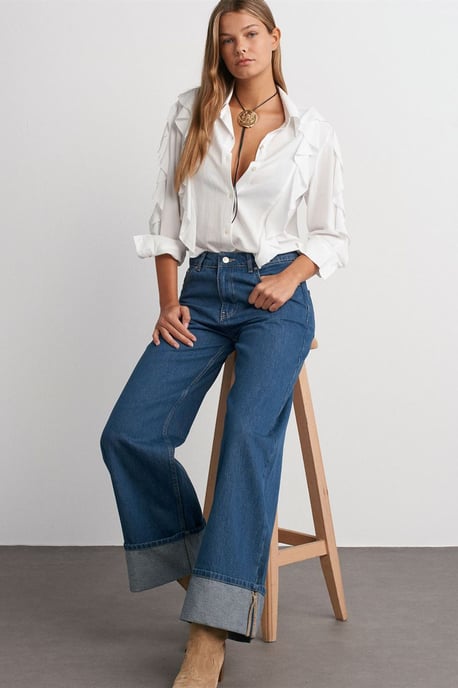 Hochtaillierte weite Baumwoll-Denim-Jeans - Image 3