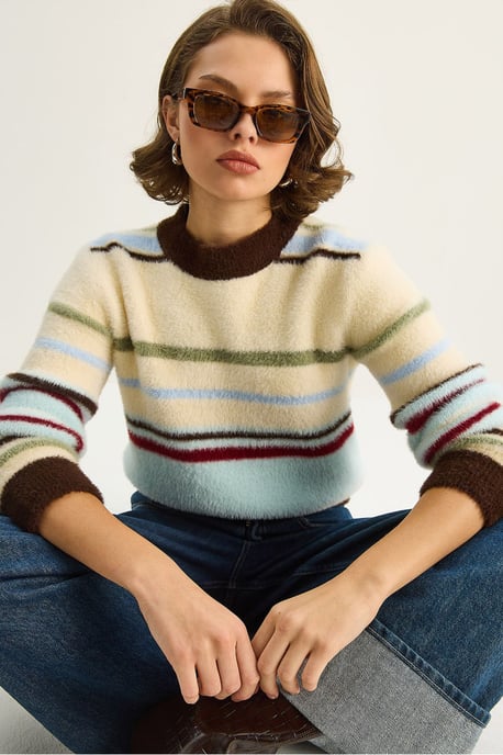 Gestreifter Rundhalsausschnitt-Pullover - Image 1