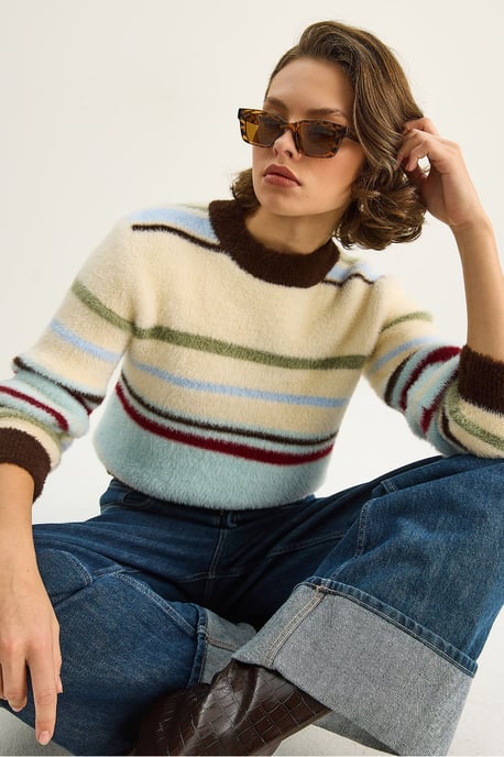 Gestreifter Rundhalsausschnitt-Pullover - Image 3