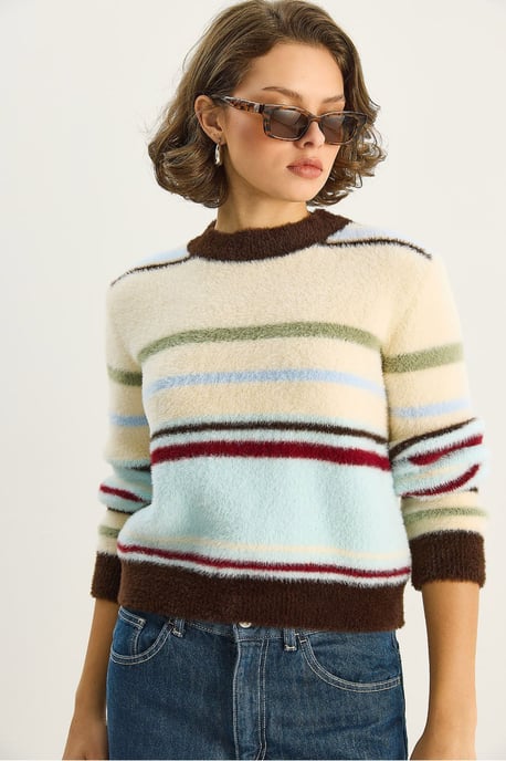 Gestreifter Rundhalsausschnitt-Pullover - Image 4
