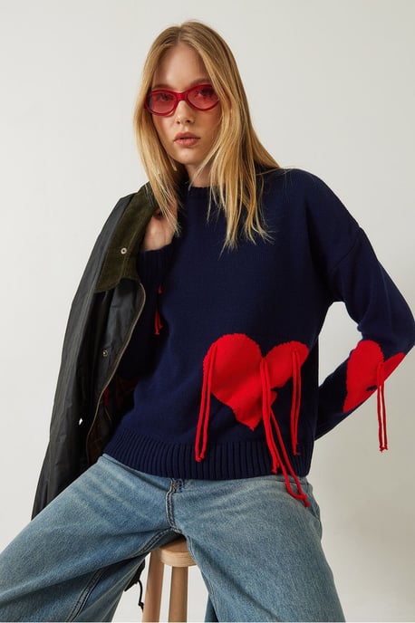 Rüschen-Herz-Muster Rundhals-Pullover - Image 2