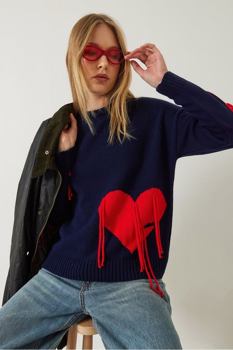 Rüschen-Herz-Muster Rundhals-Pullover - Image 3