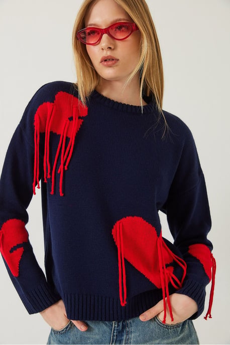 Rüschen-Herz-Muster Rundhals-Pullover - Image 4