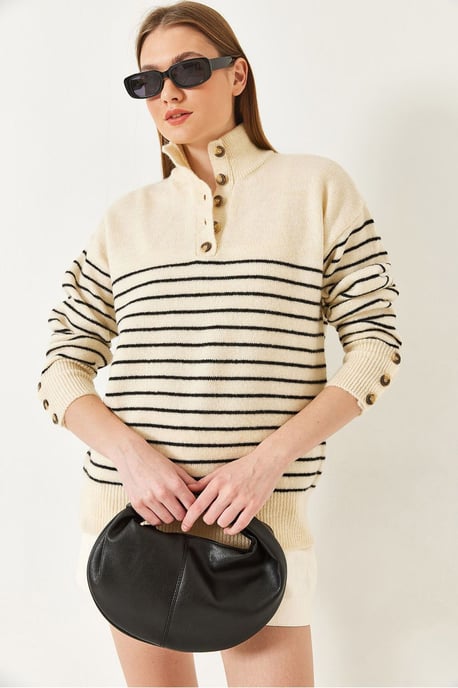 Knopfkragen gestreifter Strickpullover - Image 3