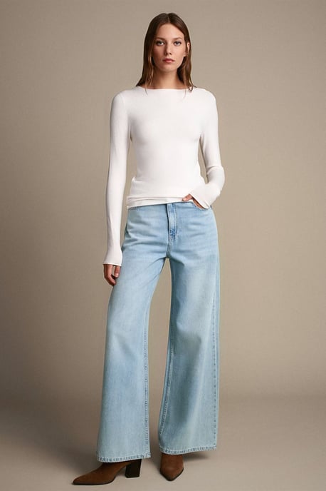 Damen Rippstrick Bootneck Slim-Fit Pullover - Image 3