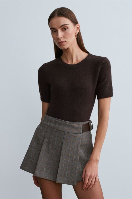 Damen Rippstrick Rundhals Kurzarmpullover - Image 3