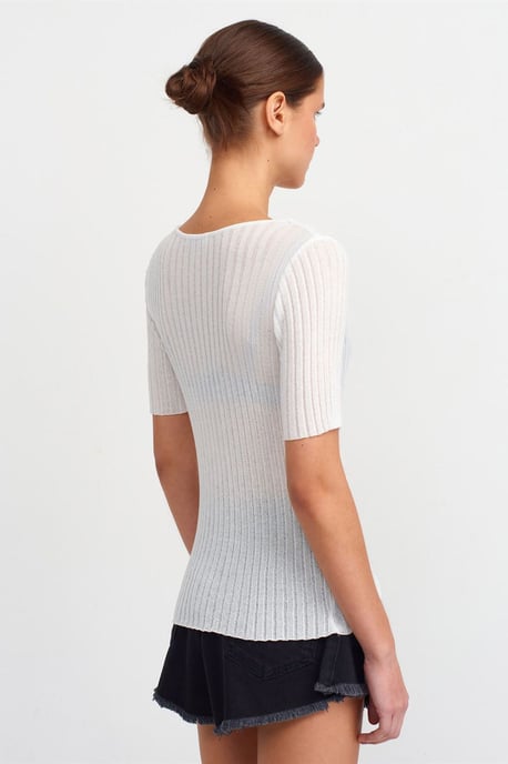 Schmal geschnittenes geripptes Sweater mit Quadrat-Ausschnitt - Image 2