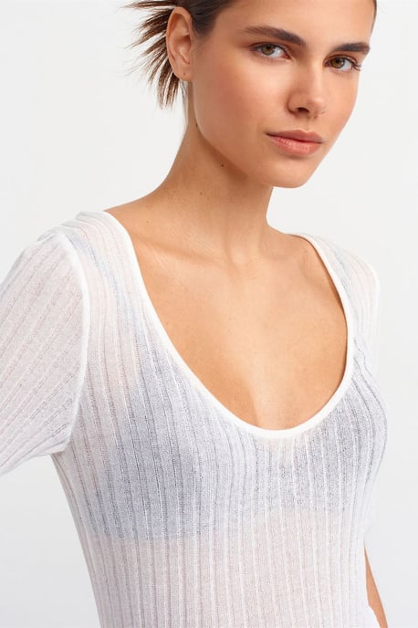 Schmal geschnittenes geripptes Sweater mit Quadrat-Ausschnitt - Image 4