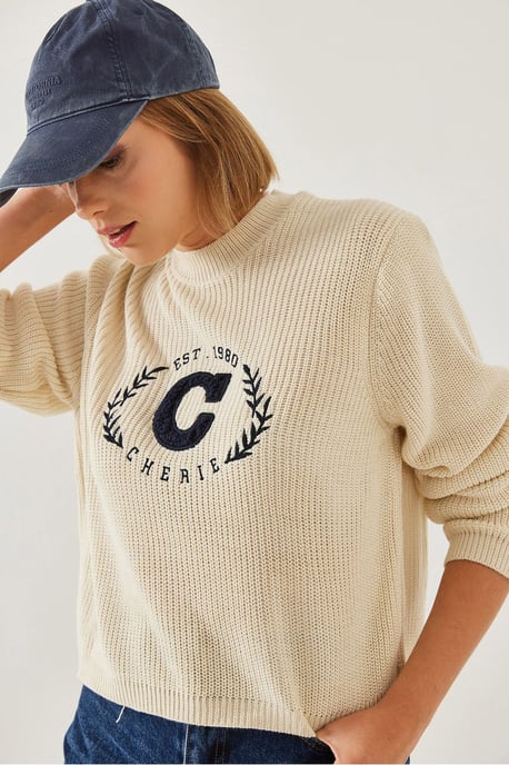 Bestickter Rundhalsausschnitt-Strickpullover - Image 3