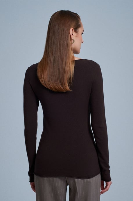 Damen Rippstrick Boot Neck Slim-Fit Pullover - Image 2