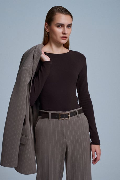 Damen Rippstrick Boot Neck Slim-Fit Pullover - Image 3