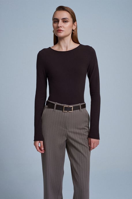 Damen Rippstrick Boot Neck Slim-Fit Pullover - Image 4