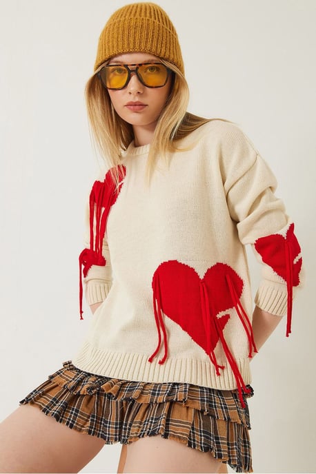 Rüschenherz-Muster Rundhals-Pullover - Image 1