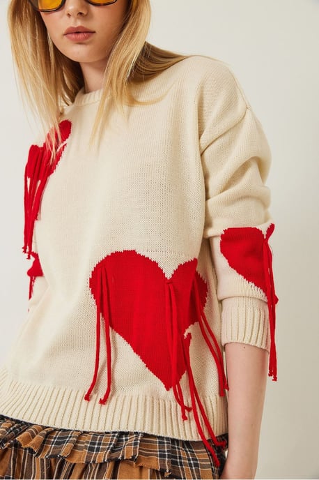 Rüschenherz-Muster Rundhals-Pullover - Image 3