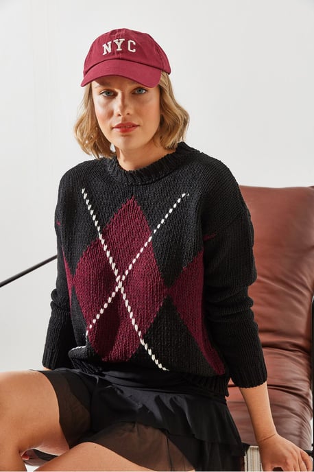 Geometrisches Muster Strickpullover mit Rundhalsausschnitt - Image 2