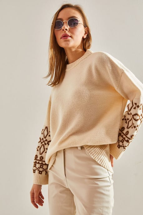 Rundhals-Jacquard-Strickpullover mit Stickerei - Image 2