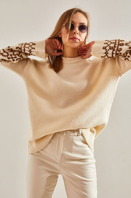 Rundhals-Jacquard-Strickpullover mit Stickerei - Image 4