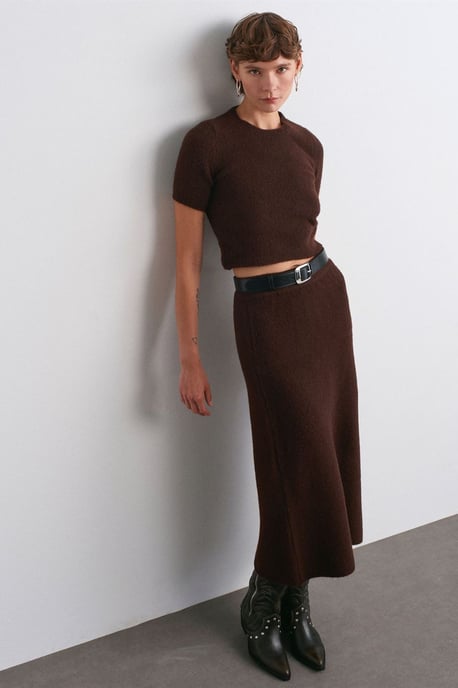 Damen Rippstrick Rundhals Kurzarmpullover - Image 3
