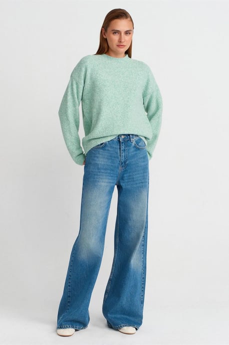 Damen Unifarbenes Rundhals-Ripp-Strickoberteil - Image 4