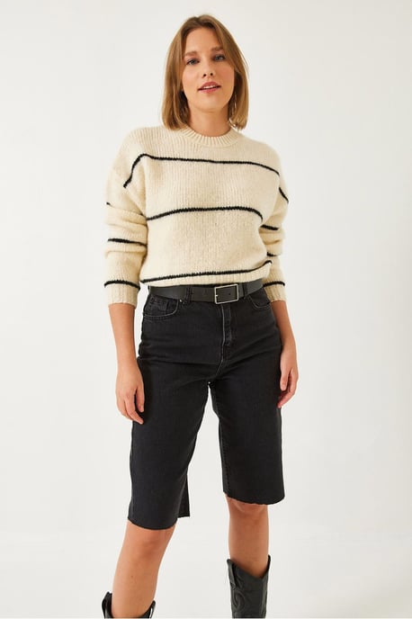 Bianco Lucci Gestreifter Rippstrick-Crop-Pullover - Mehrfarbig - Image 2