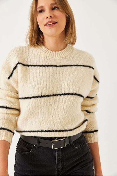 Bianco Lucci Gestreifter Rippstrick-Crop-Pullover - Mehrfarbig - Image 3
