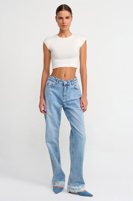 Hochtaillierte gerade Baumwoll-Denim-Jeans - Image 1