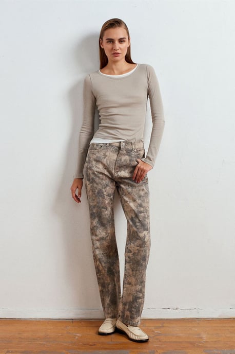 Dilvin Mid-Waist Straight-Leg Jeans mit Batikmuster für Damen - Mehrfarbig - Image 1
