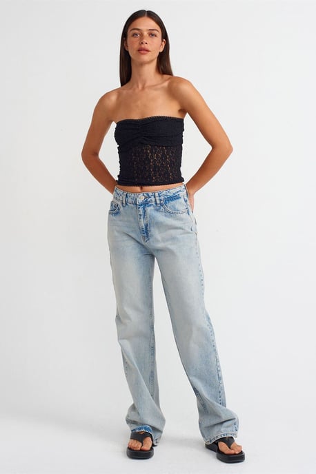High-Waist Gerades Bein Baumwolljeans - Image 1