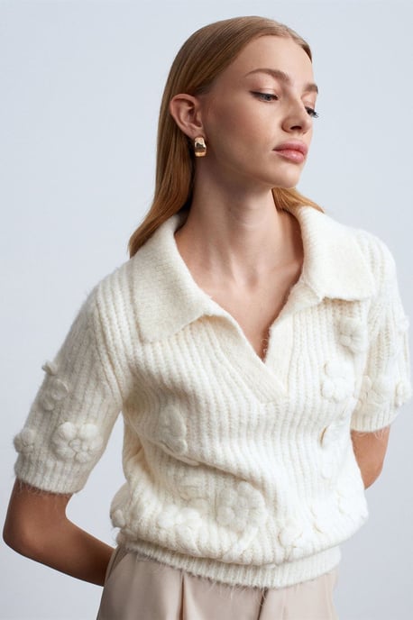 Strukturiertes Ripp-Polo-Kragen-Pullover - Image 2