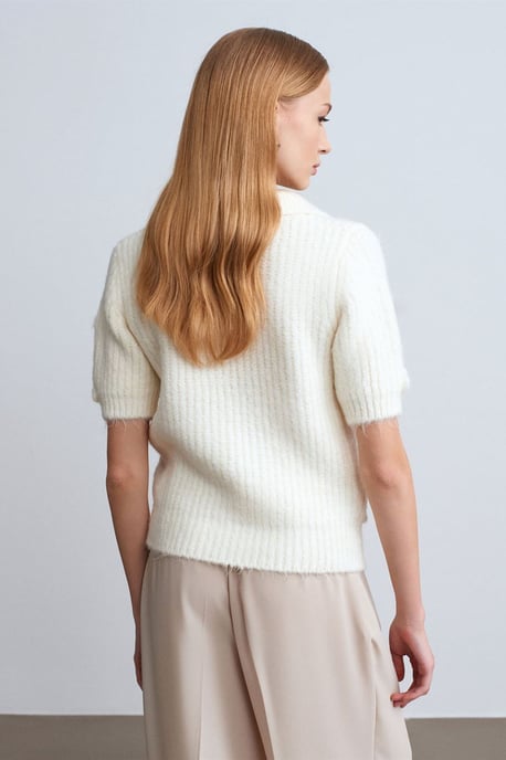 Strukturiertes Ripp-Polo-Kragen-Pullover - Image 3