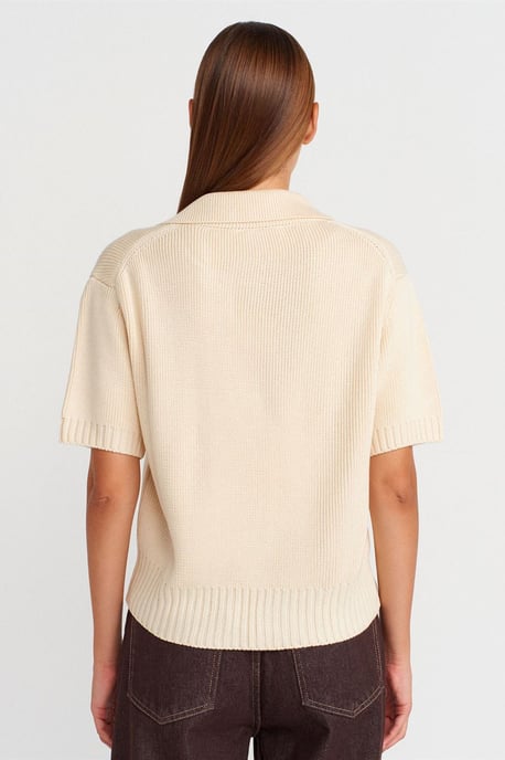 Damen Rippstrick-Acryl-Polo-Cardigan mit Bindeband vorne - Image 2