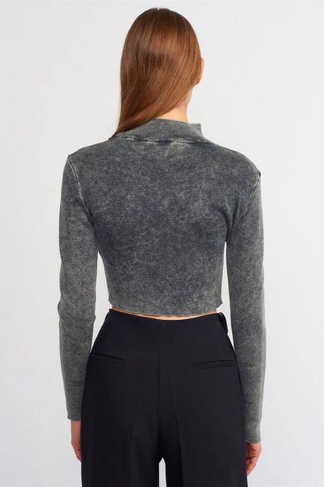 Damen kurz geschnittener gerippter Halsturtleneck-Pullover - Image 2