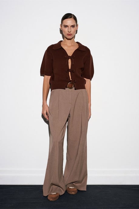 Damen Rippstrick-Acryl Polo-Cardigan mit Schleifenfront - Image 3
