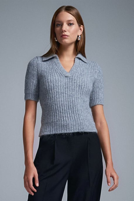 Damen Fitted Ripp-Polo Pullover - Image 3