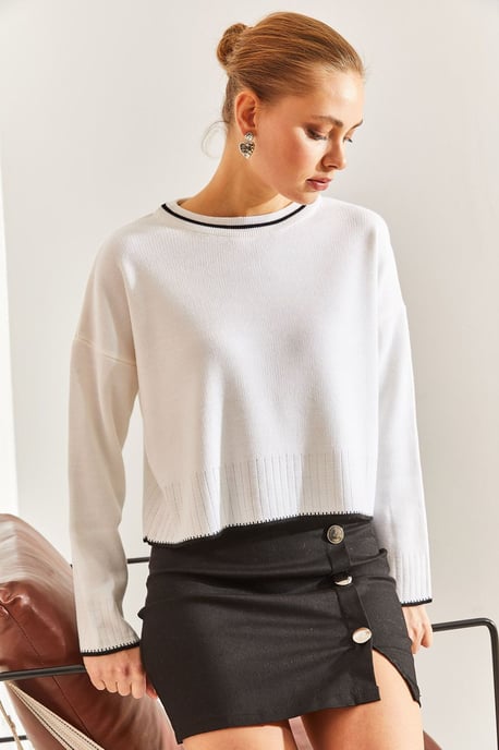 Lässig geschnittenes geripptes Crop-Top mit Rundhalsausschnitt - Image 3