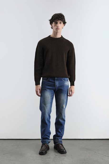 Komfortabler Rippstrick Rundhals-Pullover - Image 1
