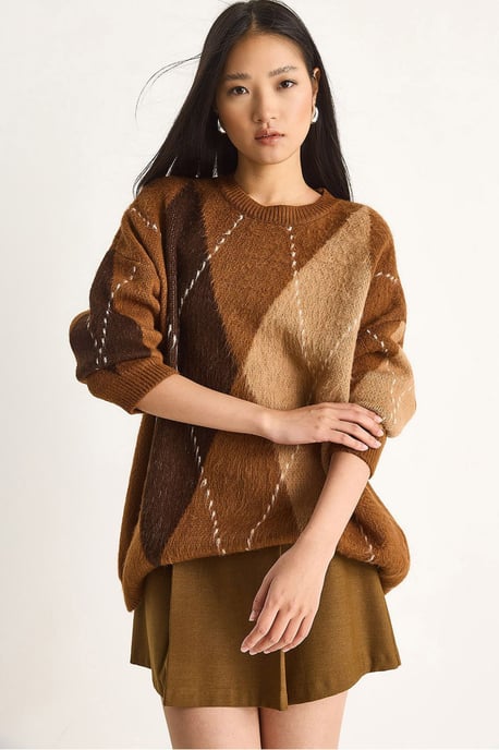 Oversized Diamond Printed Sweater - Image 1
