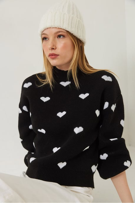 Herz-Muster Rundhalsausschnitt Relaxed Fit Pullover - Image 2