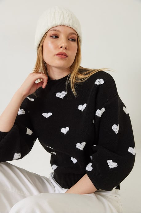 Herz-Muster Rundhalsausschnitt Relaxed Fit Pullover - Image 3