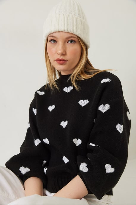 Herz-Muster Rundhalsausschnitt Relaxed Fit Pullover - Image 4