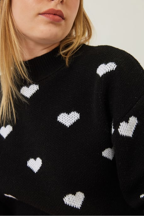 Herz-Muster Rundhalsausschnitt Relaxed Fit Pullover - Image 5