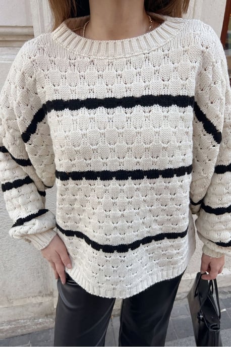 Übergrößiger gestreifter Rundhalsstrickpullover - Image 3