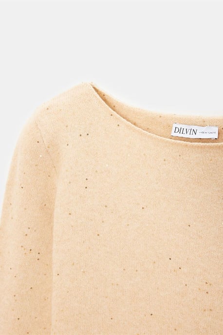 Bootshaus-Ausschnitt Pailletten Strickpullover - Image 3