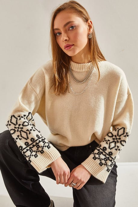 Crew-Neck-Jacquard-Strickpullover mit Stickerei - Image 1