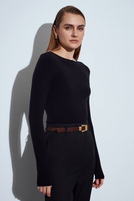 Damen Rippstrick Boot-Neck Slim-Fit Pullover - Image 3