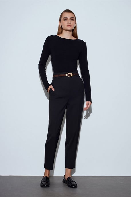 Damen Rippstrick Boot-Neck Slim-Fit Pullover - Image 4