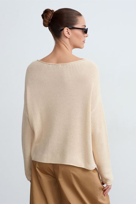 Damen Rippstrick Boot-Ausschnitt Strickpullover - Image 3