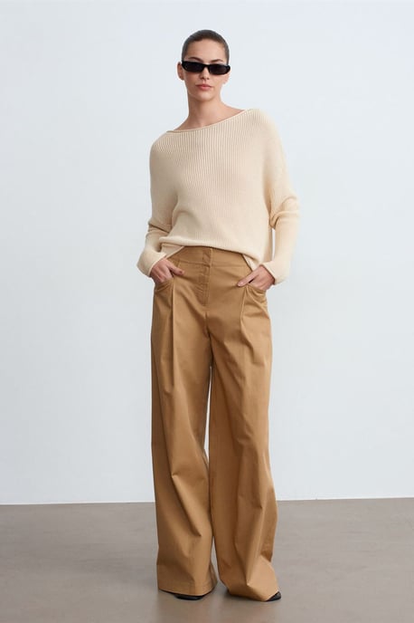 Damen Rippstrick Boot-Ausschnitt Strickpullover - Image 4