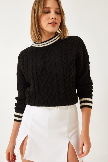 Pullover mit Rundhals und Dobby-Strickmuster mit Rippdetails - Image 2
